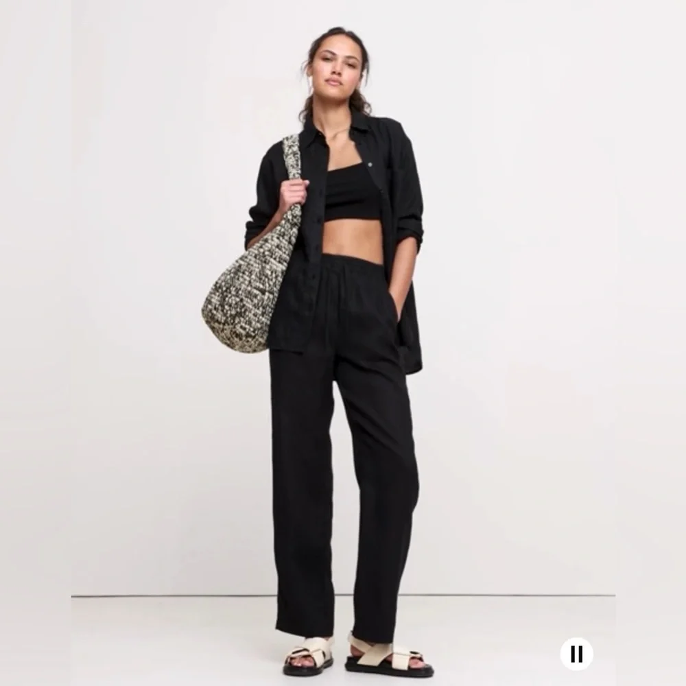 NWT Banana Republic Pull On Linen Ankle Black Pant Size Large (#713472)